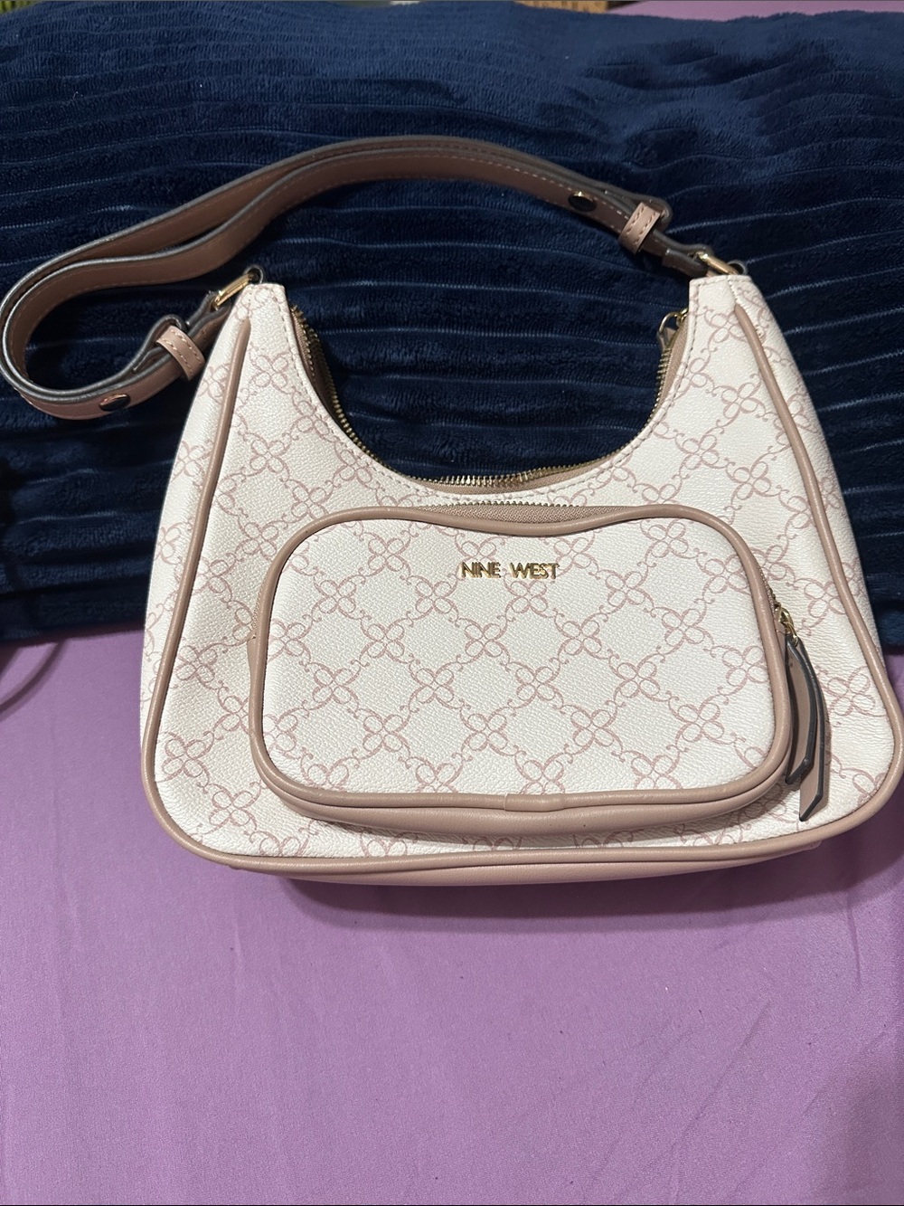 Nine West Blush Pink Patterned Shoulder Bag with Gold Hardware
